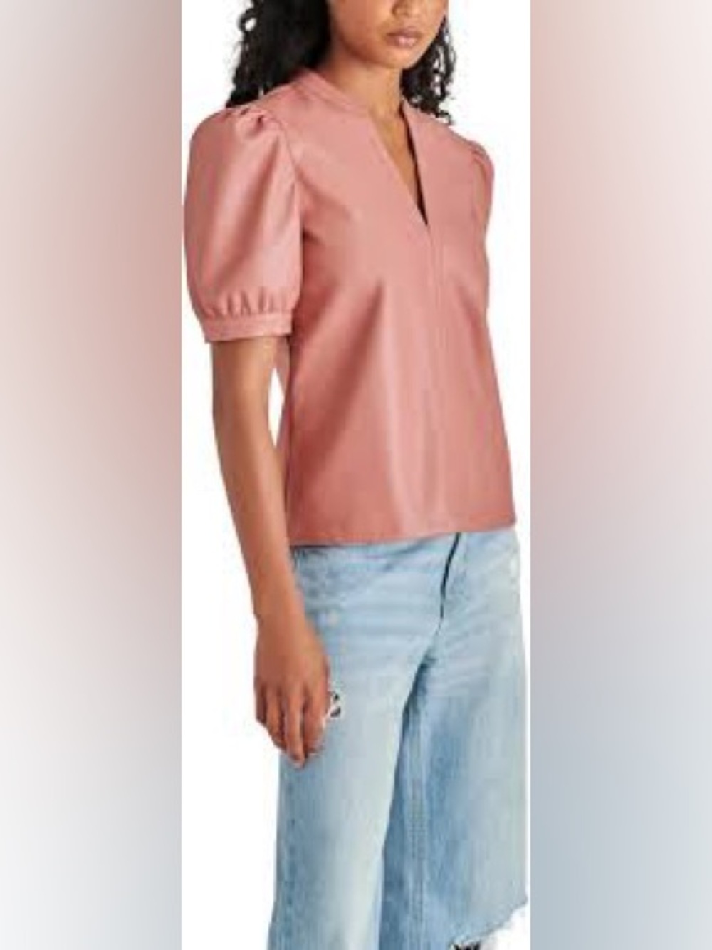 Women’s Short Sleeve Faux Leather Puff Top in Dusty Rose